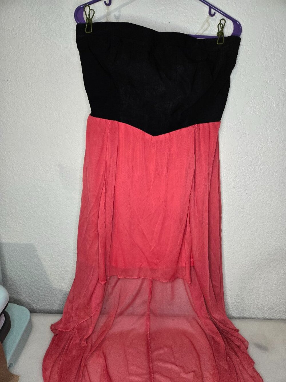 Speechless Dress Juniors XL Pink Black Strapless Hi Low Chiffon Colorblock Party